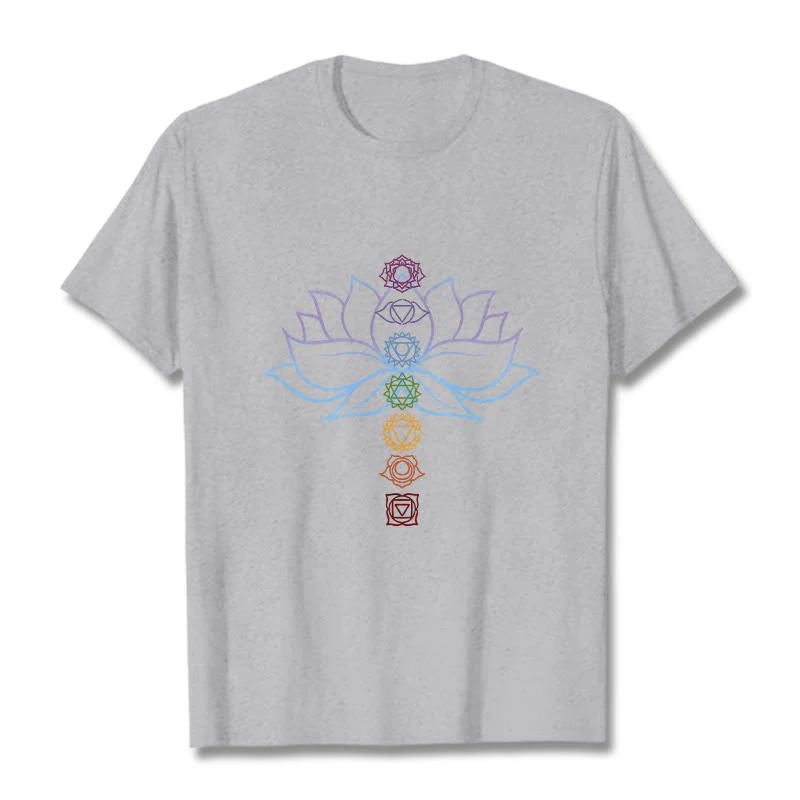Koszulka z bawełny z motywem Buddha Stones w pastelowych odcieniach z motywem kwiatu lotosu i symbolami czakr do medytacji - Image 20