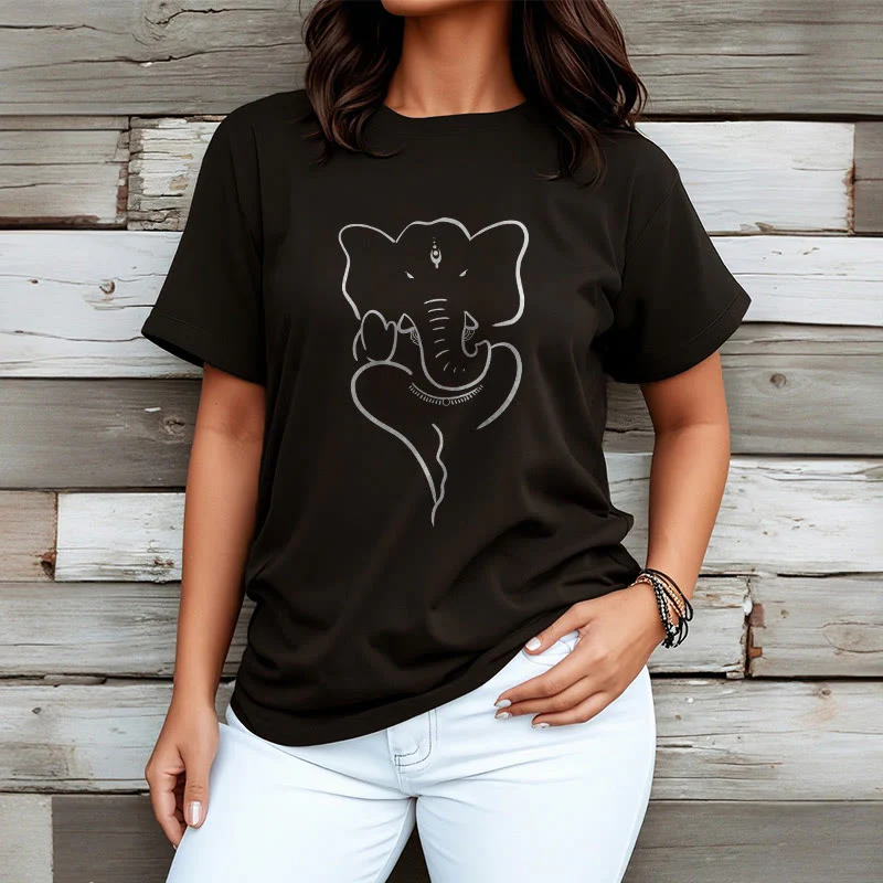 Koszulka z Buddha Stones Kamienie Ganesh Słoń Szkic Wzór T-shirt - Image 4