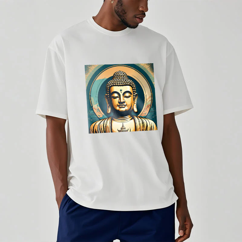 Koszulka z nadrukiem Buddha Stones Aura Golden Buddha - Image 6