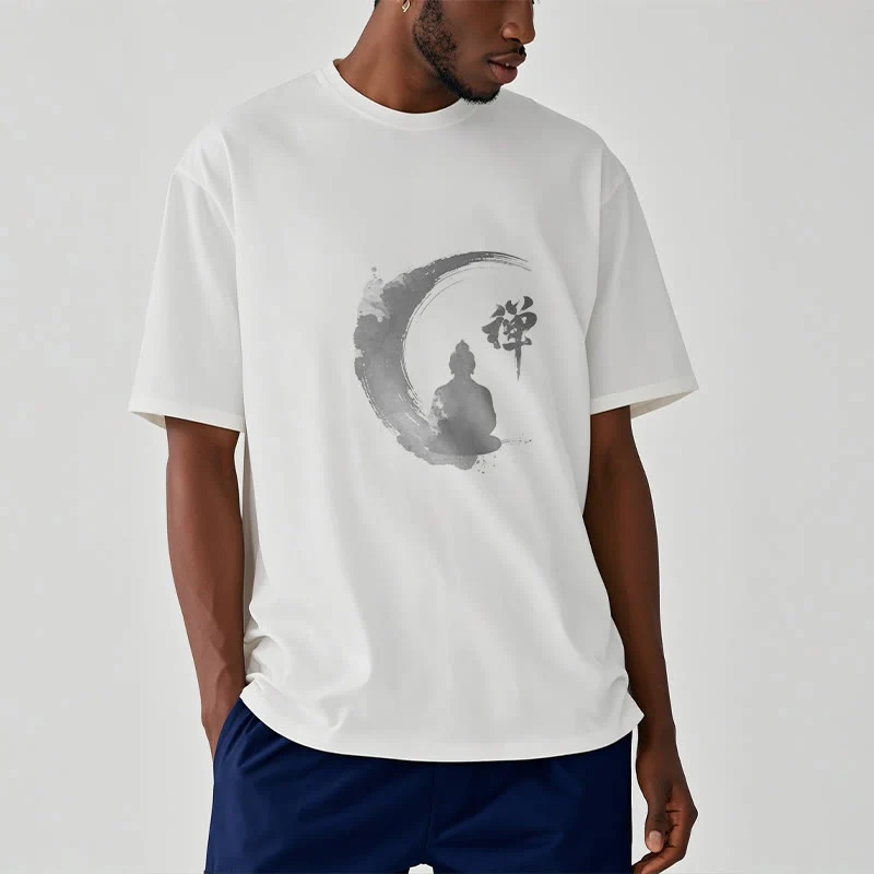 Koszulka z nadrukiem Buddha Stones Buddy Medytujący Budda Wzór Bawełna T-shirt - Image 3