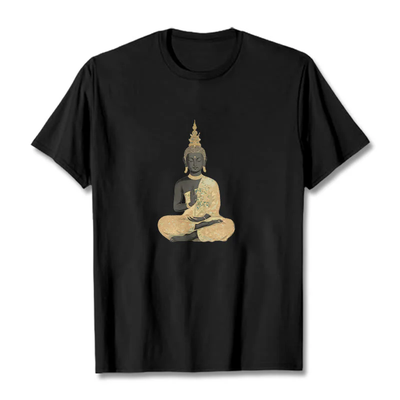Koszulka z nadrukiem Buddha Stones Buddy Medytujący Budda Wzór Bawełna T-shirt - Image 11