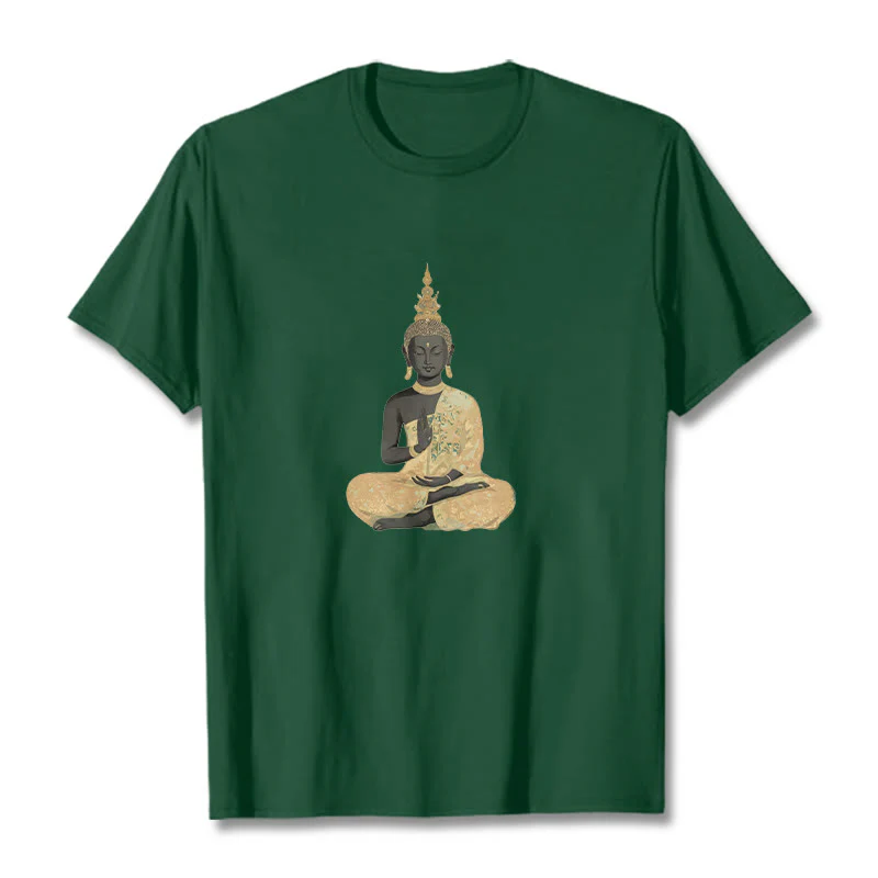 Koszulka z nadrukiem Buddha Stones Buddy Medytujący Budda Wzór Bawełna T-shirt - Image 4