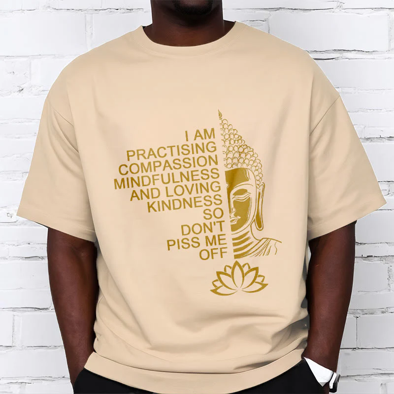 Koszulka z nadrukiem Buddha Stones Casual Golden Side Budda Lotus Flower Pattern Cotton Tee - Image 10