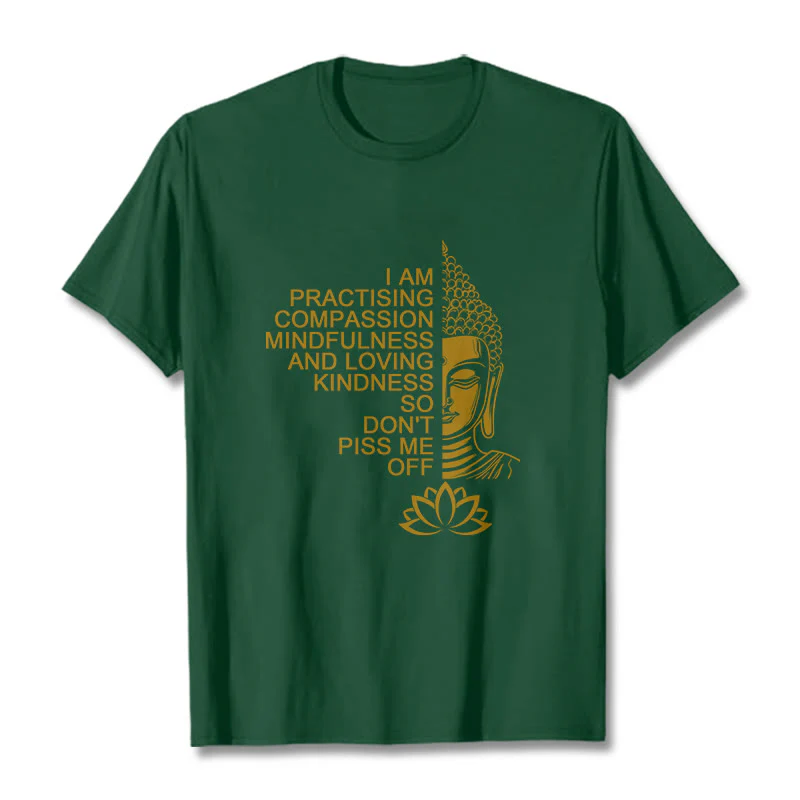 Koszulka z nadrukiem Buddha Stones Casual Golden Side Budda Lotus Flower Pattern Cotton Tee - Image 11