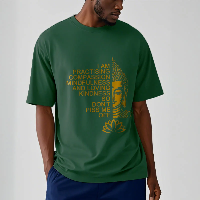 Koszulka z nadrukiem Buddha Stones Casual Golden Side Budda Lotus Flower Pattern Cotton Tee - Image 12