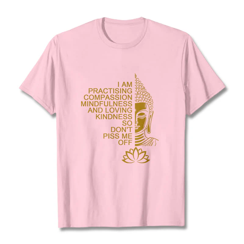 Koszulka z nadrukiem Buddha Stones Casual Golden Side Budda Lotus Flower Pattern Cotton Tee - Image 13