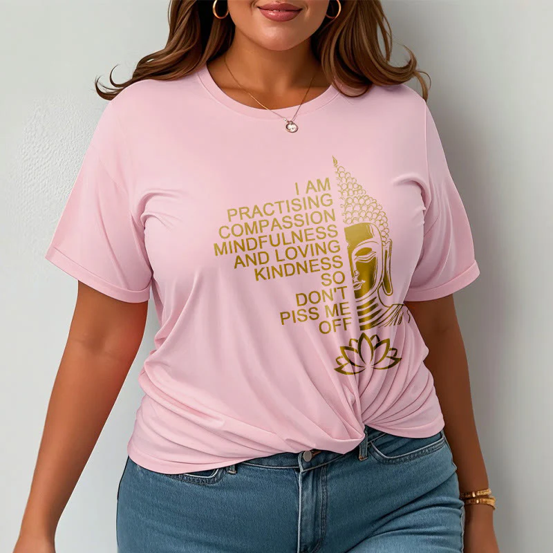 Koszulka z nadrukiem Buddha Stones Casual Golden Side Budda Lotus Flower Pattern Cotton Tee - Image 14