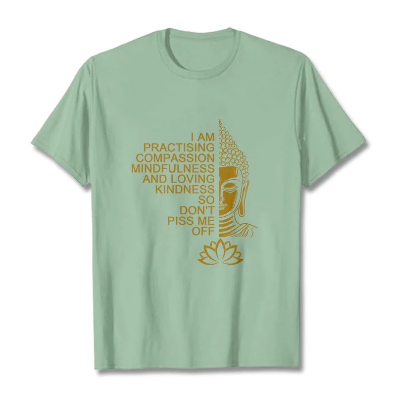 Koszulka z nadrukiem Buddha Stones Casual Golden Side Budda Lotus Flower Pattern Cotton Tee - Image 15