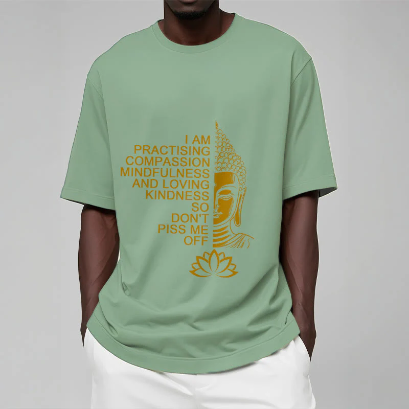 Koszulka z nadrukiem Buddha Stones Casual Golden Side Budda Lotus Flower Pattern Cotton Tee - Image 16