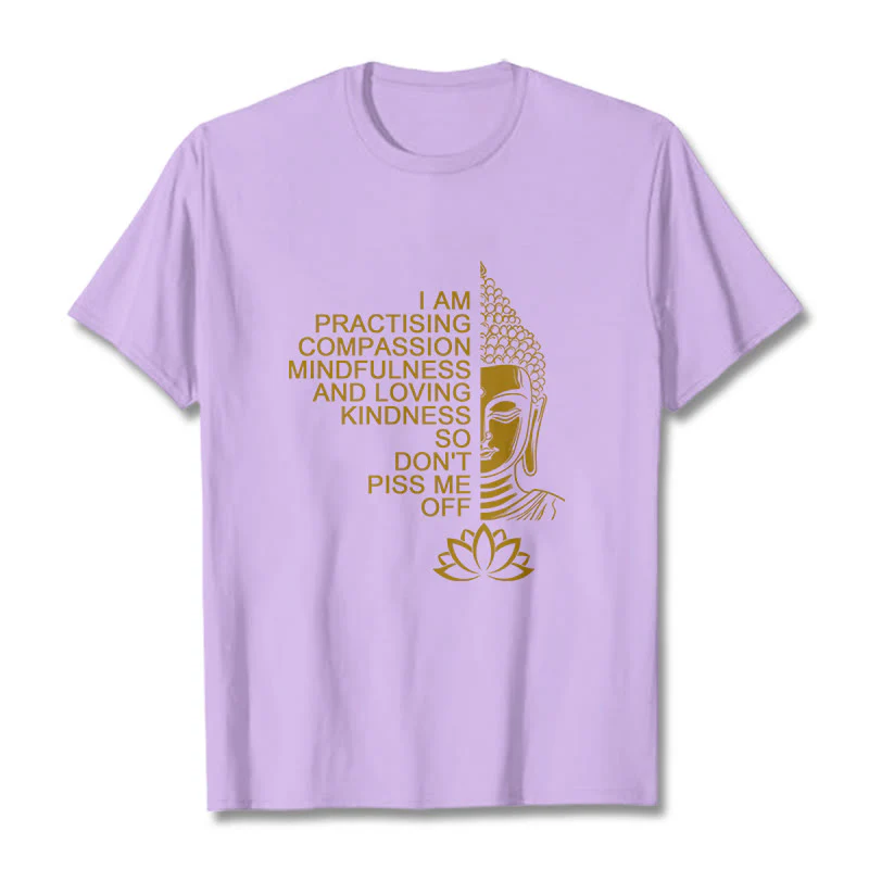 Koszulka z nadrukiem Buddha Stones Casual Golden Side Budda Lotus Flower Pattern Cotton Tee - Image 17