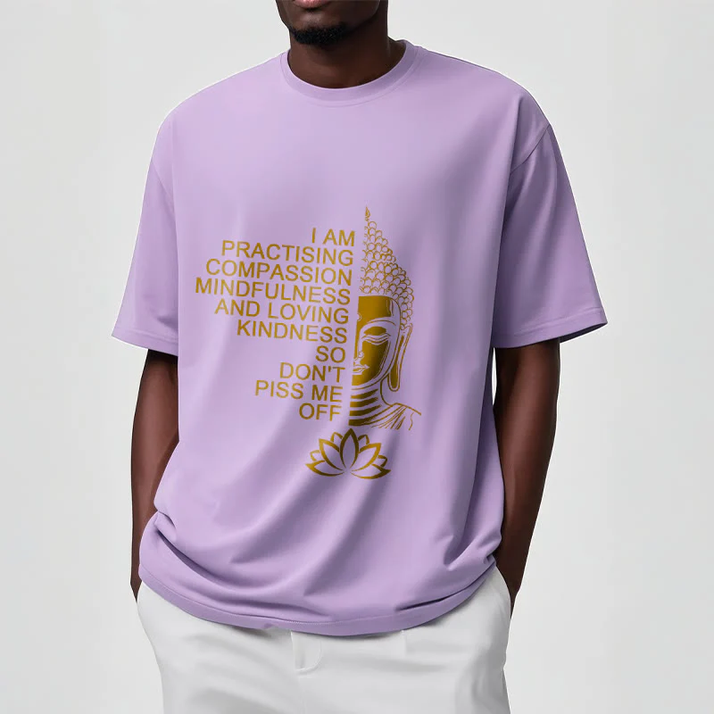 Koszulka z nadrukiem Buddha Stones Casual Golden Side Budda Lotus Flower Pattern Cotton Tee - Image 18