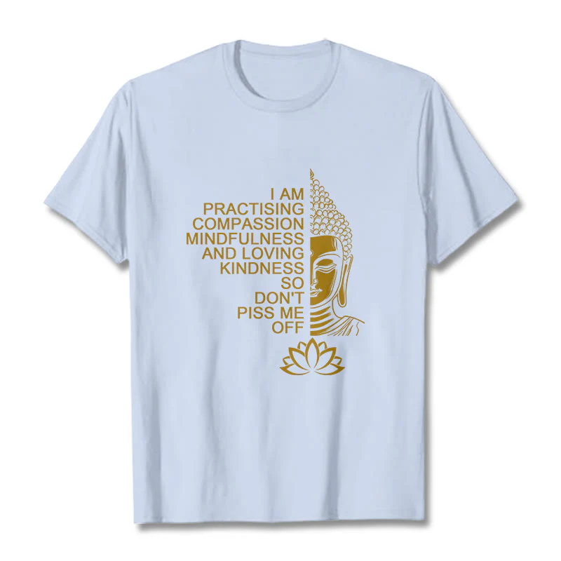 Koszulka z nadrukiem Buddha Stones Casual Golden Side Budda Lotus Flower Pattern Cotton Tee - Image 19