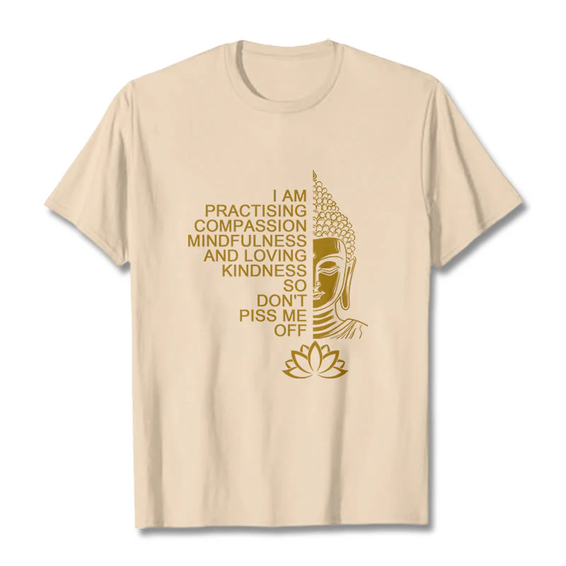 Koszulka z nadrukiem Buddha Stones Casual Golden Side Budda Lotus Flower Pattern Cotton Tee - Image 9
