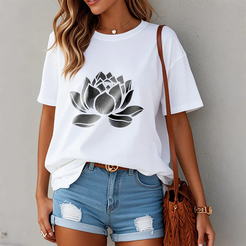 Koszulka z nadrukiem Buddha Stones Lotosu Kwiat T-shirt - Image 10