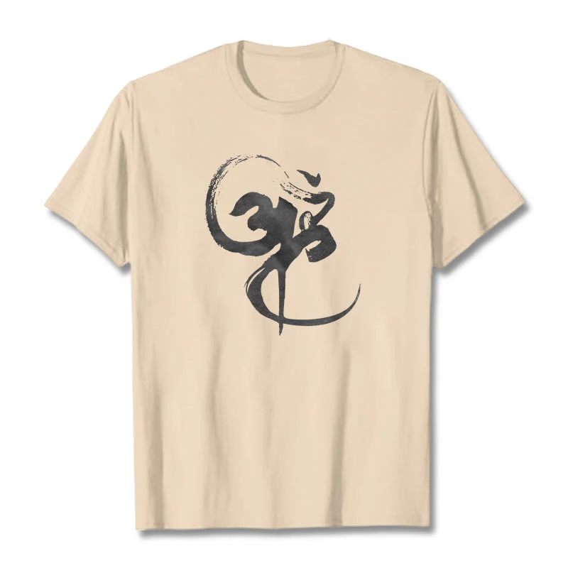 Koszulka z nadrukiem Buddha Stones Om Design Cotton Tee - Image 12
