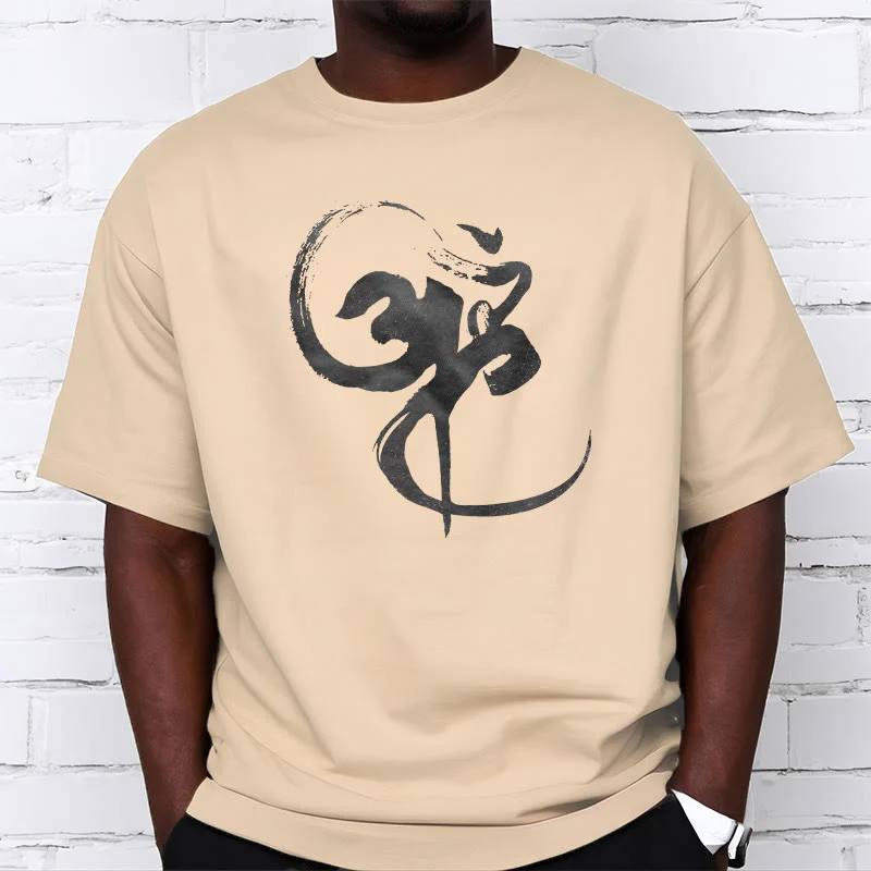 Koszulka z nadrukiem Buddha Stones Om Design Cotton Tee - Image 13