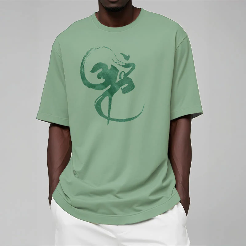 Koszulka z nadrukiem Buddha Stones Om Design Cotton Tee - Image 19