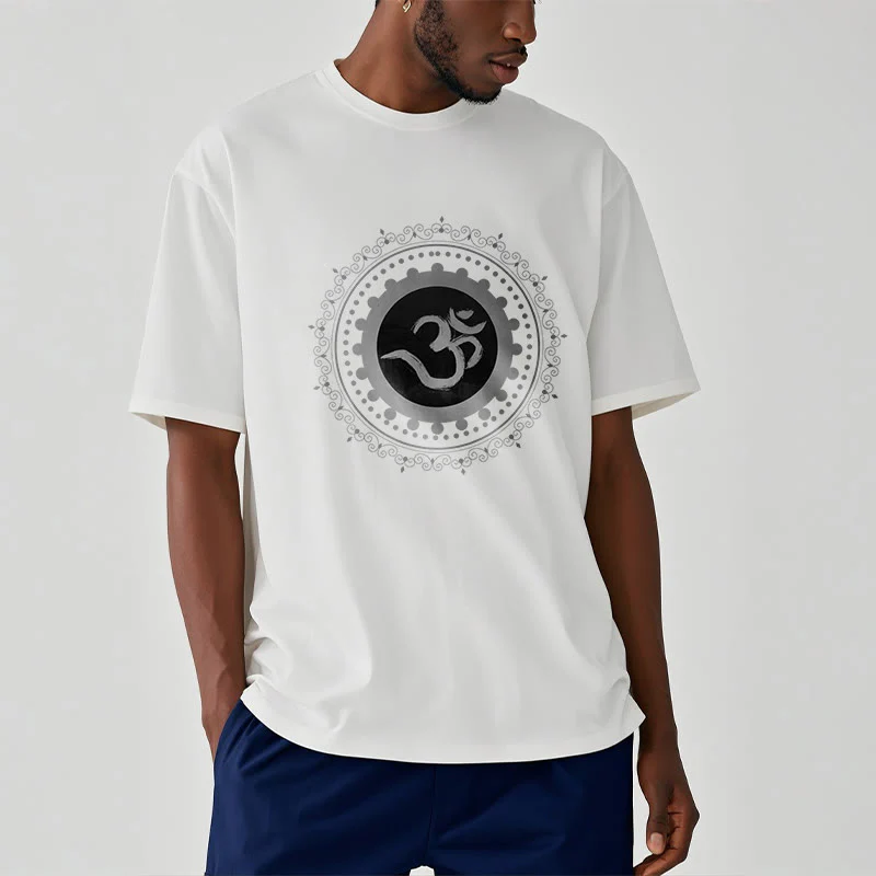 Koszulka z nadrukiem Buddha Stones Om Mandala Wzór Bawełna T-shirt - Image 3
