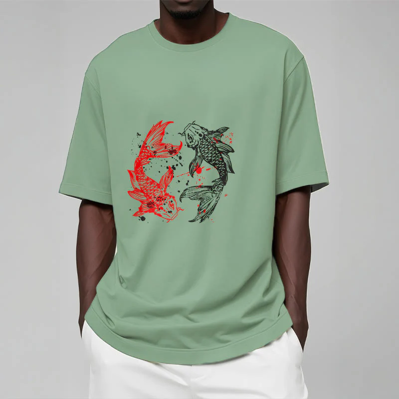 Koszulka z nadrukiem Buddha Stones Red Black Koi Fish - Image 16