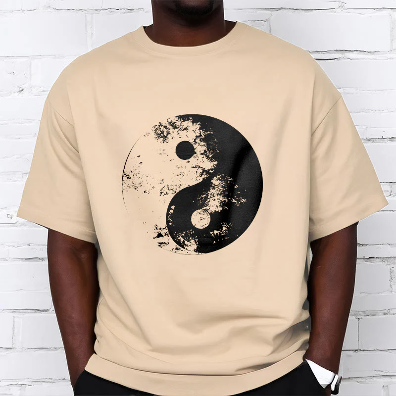 Koszulka z nadrukiem Buddha Stones Yin Yang Tai Chi Wzór Bawełna T-shirt - Image 14