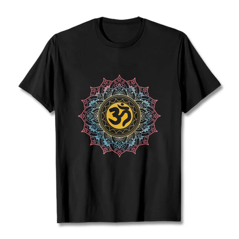 Koszulka z nadrukiem Mandala OM Pattern z motywem gradientu kolorów Buddha Stones