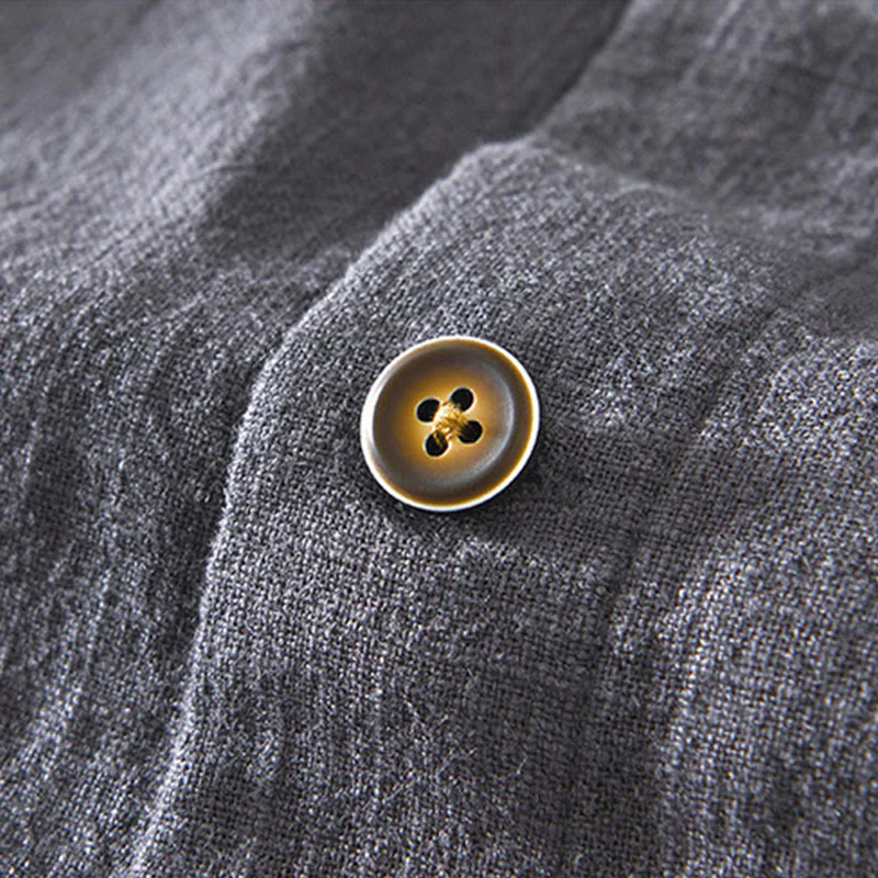 Kurtka męska z długim rękawem z lnu ramii z kieszeniami Buddha Stones Commute Plain Simple Buttons Design - Image 18