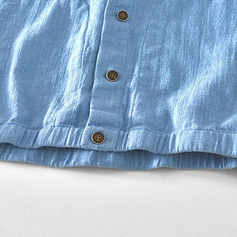 Kurtka męska z długim rękawem z lnu ramii z kieszeniami Buddha Stones Commute Plain Simple Buttons Design - Image 26