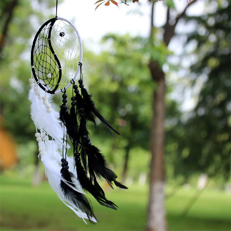 Łapacz snów Yin Yang Okrągła siatka z piórami Dekoracja równowagi - Image 4