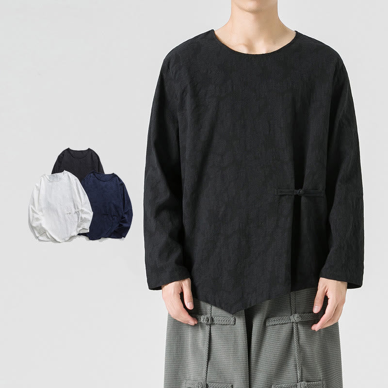 Męska koszulka z długim rękawem z bawełny z chińskimi guzikami Buddha Stones , gładka, z nadrukiem Zen Clothing - Image 25