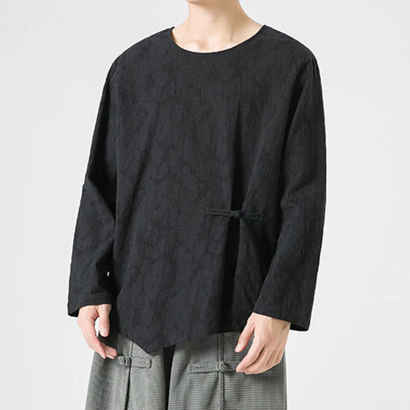 Męska koszulka z długim rękawem z bawełny z chińskimi guzikami Buddha Stones , gładka, z nadrukiem Zen Clothing - Image 27