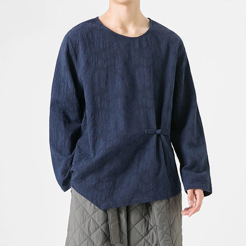 Męska koszulka z długim rękawem z bawełny z chińskimi guzikami Buddha Stones , gładka, z nadrukiem Zen Clothing - Image 6