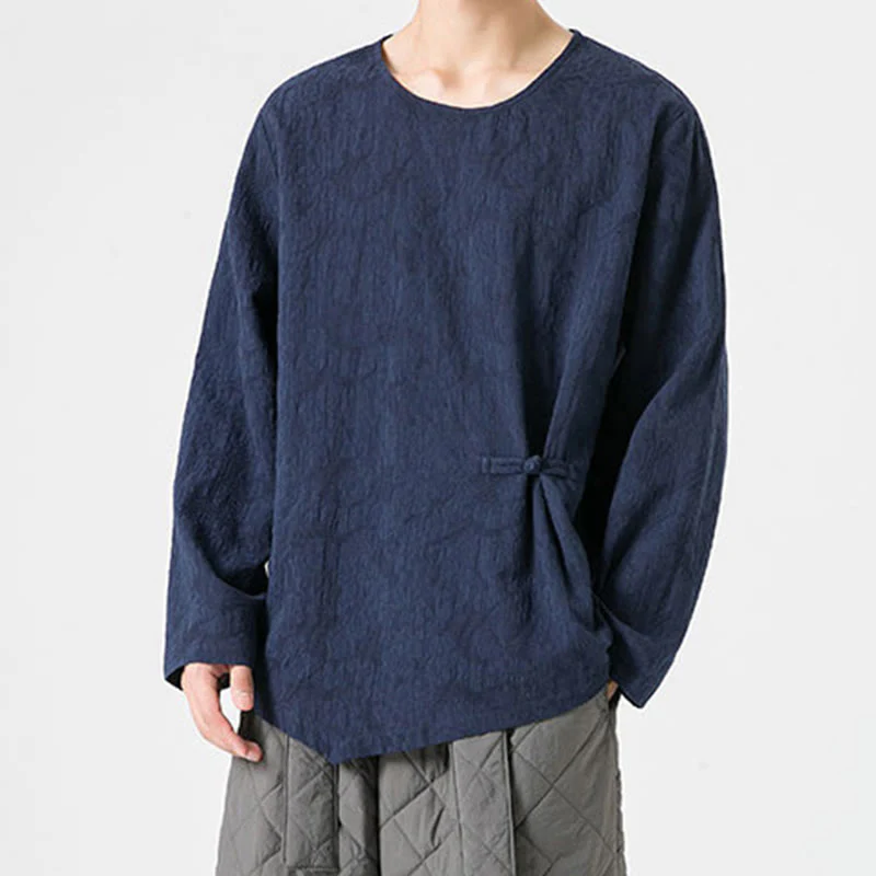 Męska koszulka z długim rękawem z bawełny z chińskimi guzikami Buddha Stones , gładka, z nadrukiem Zen Clothing - Image 8