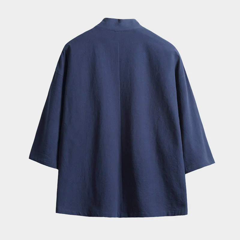 Męska kurtka kimono z jednokolorowymi sznurowanymi rękawami i odkrytym przodem, z motywem kamieni Buddha Stones - Image 2