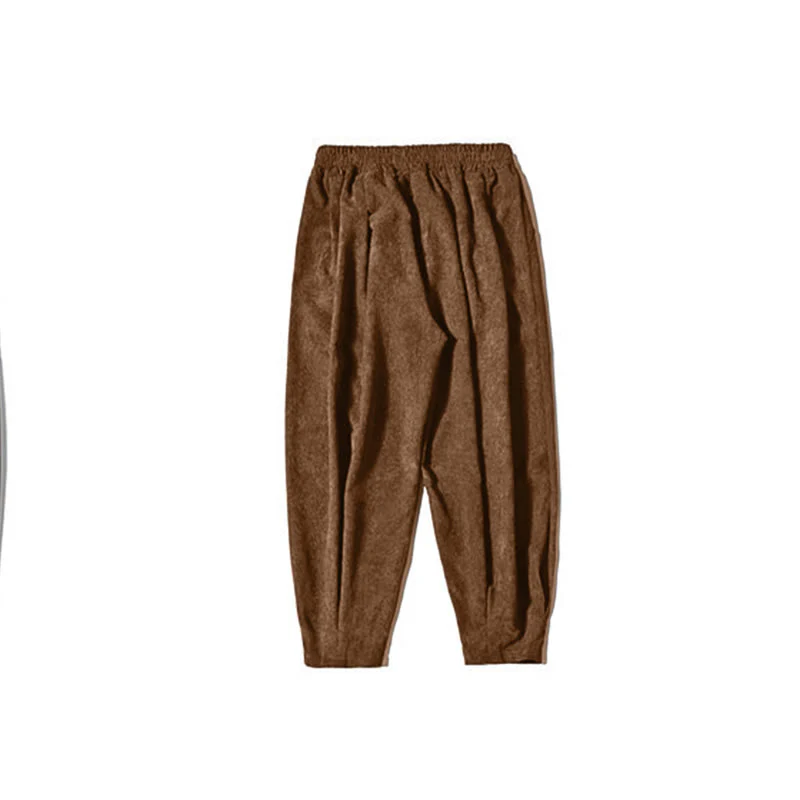 Męskie spodnie haremowe z prostym wzorem i podszewką z polaru Buddha Stones Retro z materiału sztruksowego i kieszeniami - Image 12