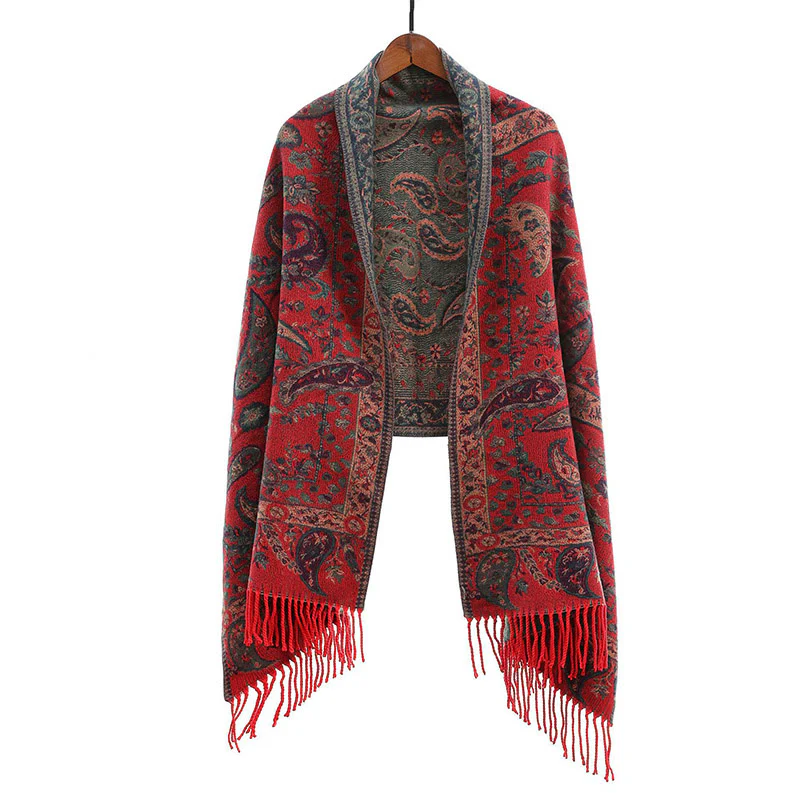 Miękki szal z frędzlami i haftowanymi kwiatami Paisley w kształcie Buddha Stones - Image 18
