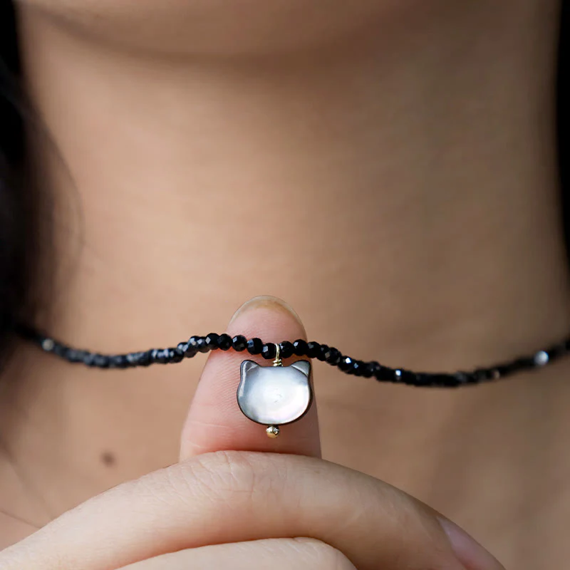 Naszyjnik choker z Buddha Stones w kolorze czarnym Spinel, słodki kotek - Image 10