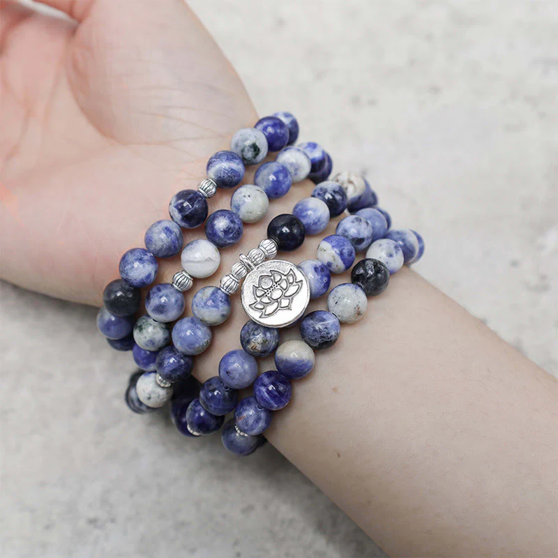 Naszyjnik i bransoletka Buddha Stones Natural Blue Aventurine Lotus Peace - Image 4