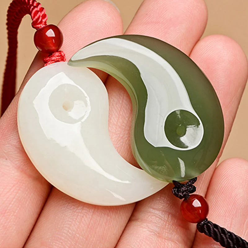 Naszyjnik ochronny Yin Yang z białego jadeitu i błękitnego jadeitu, błogosławieństwo i wisior sznurkowy - Image 11