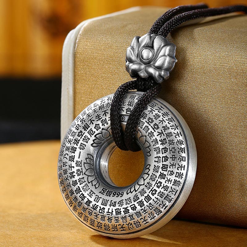 Naszyjnik z Buddha Stones 999 Srebro Sterling Sutra Serca Lotos Pokój Wisiorek