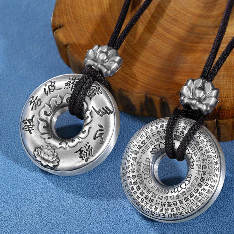 Naszyjnik z Buddha Stones 999 Srebro Sterling Sutra Serca Lotos Pokój Wisiorek - Image 2