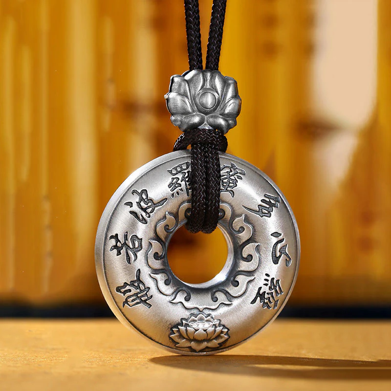 Naszyjnik z Buddha Stones 999 Srebro Sterling Sutra Serca Lotos Pokój Wisiorek - Image 5