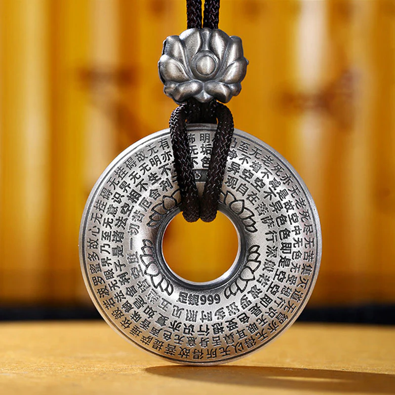 Naszyjnik z Buddha Stones 999 Srebro Sterling Sutra Serca Lotos Pokój Wisiorek - Image 6