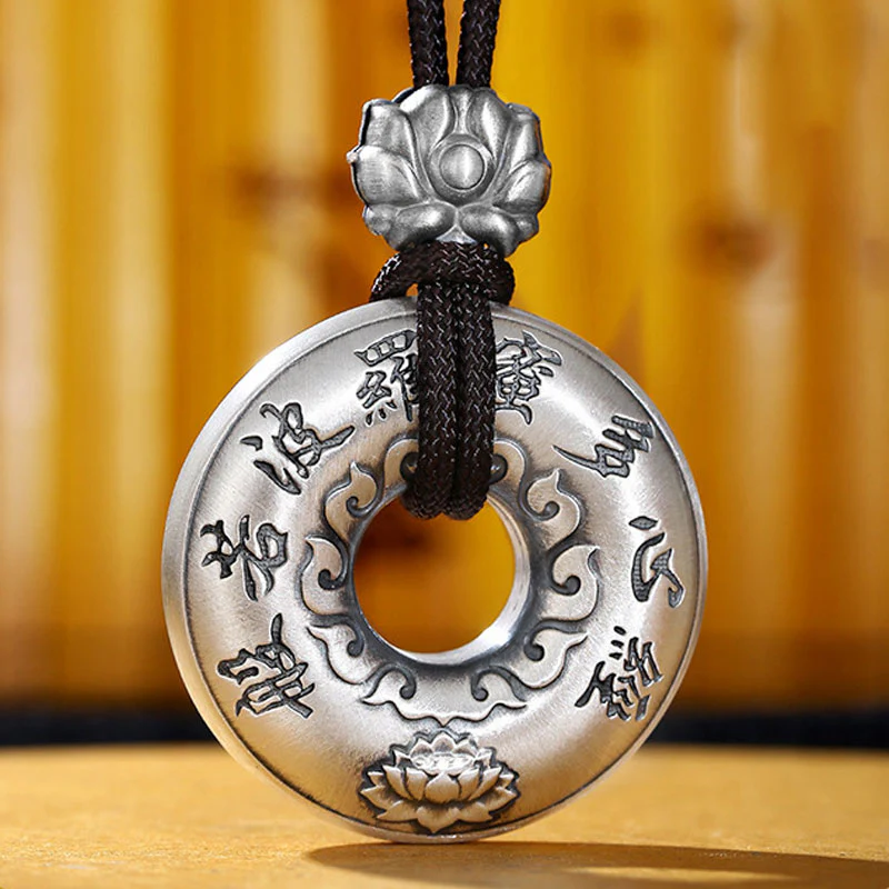Naszyjnik z Buddha Stones 999 Srebro Sterling Sutra Serca Lotos Pokój Wisiorek - Image 7
