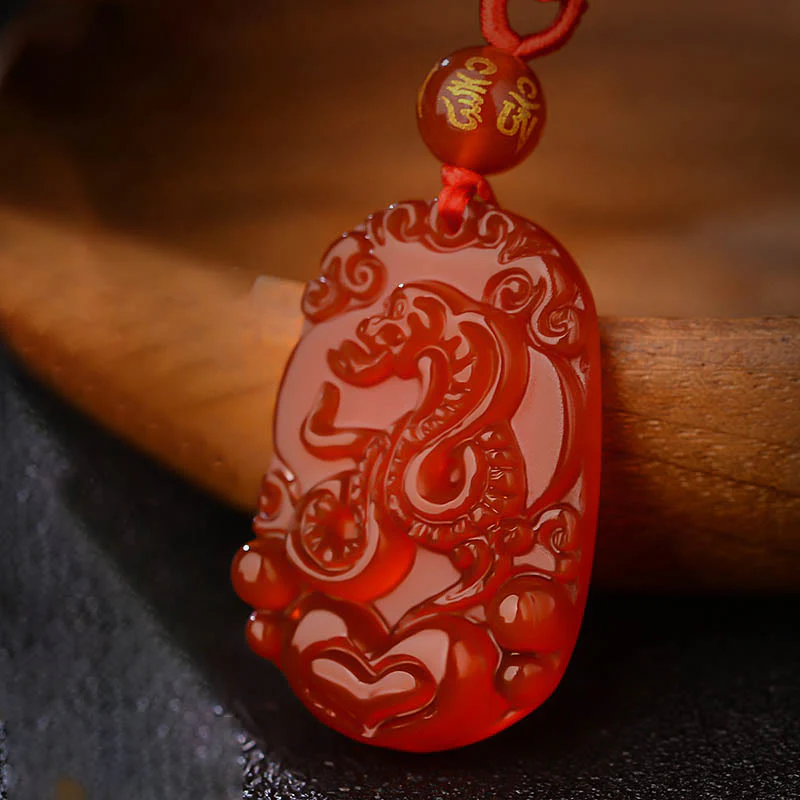 Naszyjnik z Buddha Stones, chiński znak zodiaku, czerwony agat, szczęście