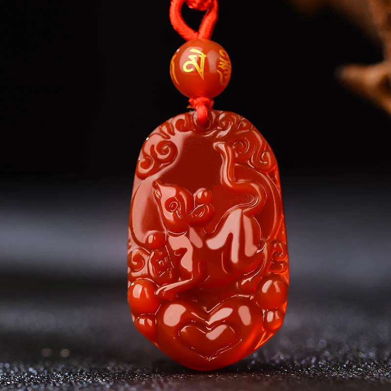 Naszyjnik z Buddha Stones, chiński znak zodiaku, czerwony agat, szczęście - Image 12
