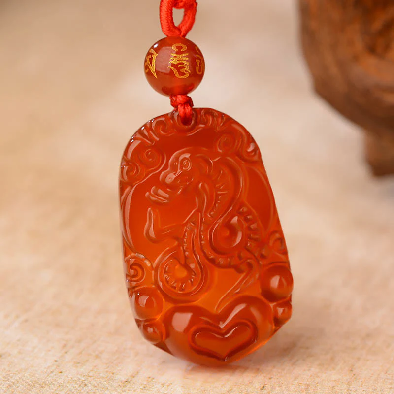 Naszyjnik z Buddha Stones, chiński znak zodiaku, czerwony agat, szczęście - Image 4