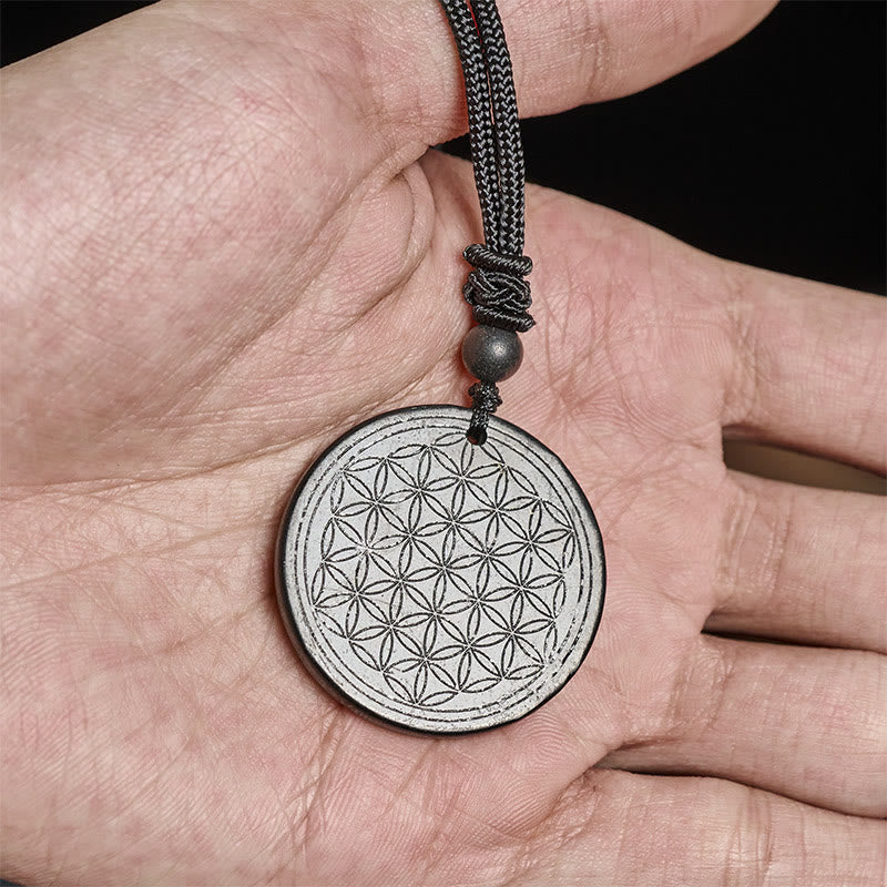 Naszyjnik z Buddha Stones Kwiat Życia z autentycznym kamieniem szungitowym i ochroną - Image 13