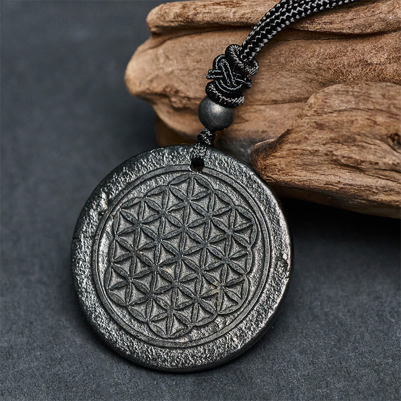 Naszyjnik z Buddha Stones Kwiat Życia z autentycznym kamieniem szungitowym i ochroną - Image 2