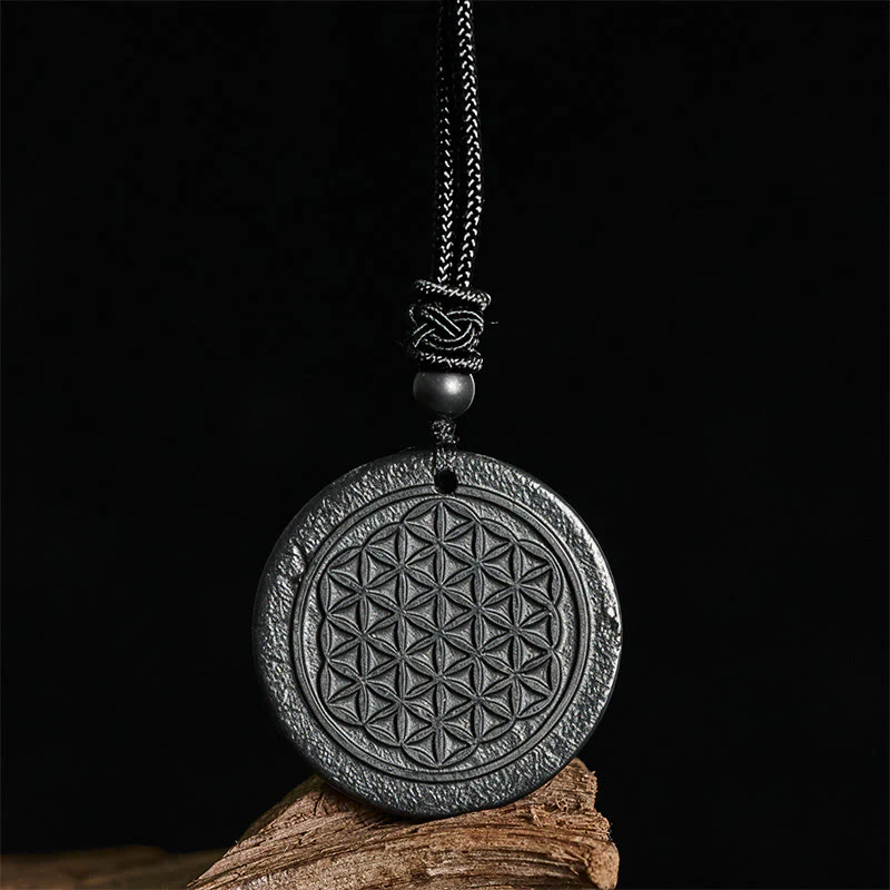 Naszyjnik z Buddha Stones Kwiat Życia z autentycznym kamieniem szungitowym i ochroną - Image 3
