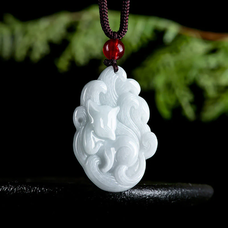 Buddha Stones Naturalny Jade Dziewięcioogonowy Naszyjnik Szczęście Lis Wisiorek - Image 2